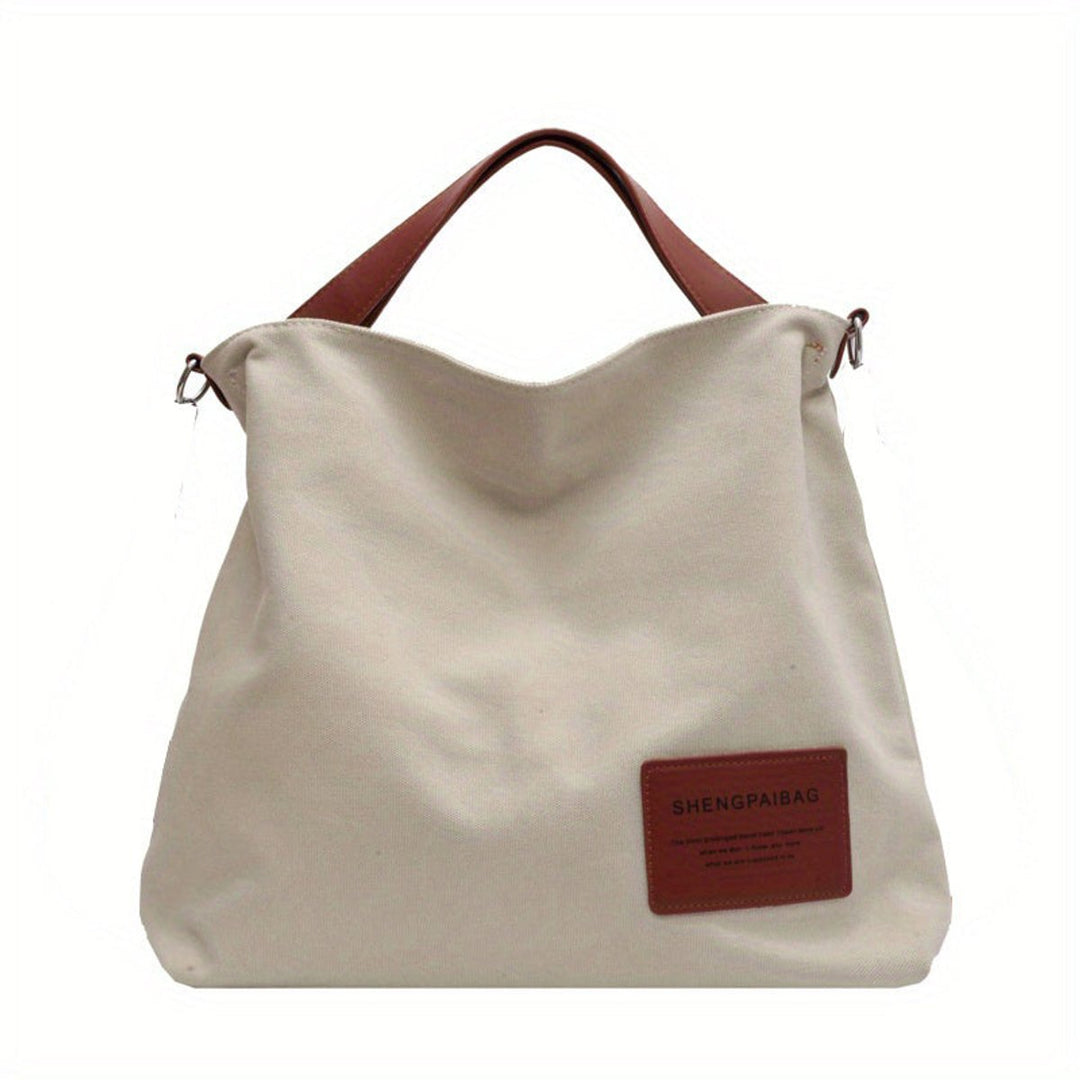 Geräumige Canvas Tote Bag mit verstellbarem Schulterriemen - Cremeweiß