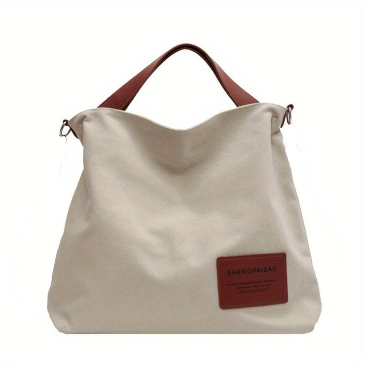 Geräumige Canvas Tote Bag mit verstellbarem Schulterriemen - Cremeweiß