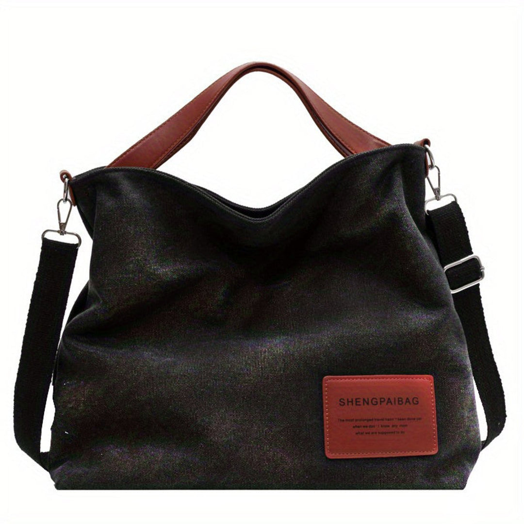 Geräumige Canvas Tote Bag mit verstellbarem Schulterriemen - Schwarz