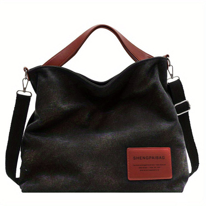 Geräumige Canvas Tote Bag mit verstellbarem Schulterriemen - Schwarz