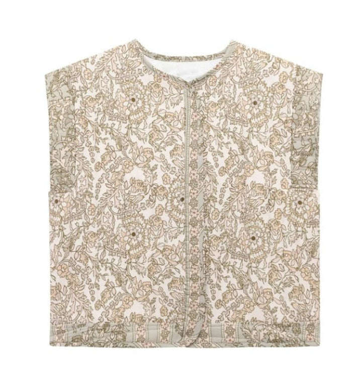 Gesteppte Blumen Weste Damen mit Seitentaschen - Khaki