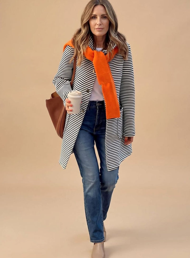 Gestreifter Trenchcoat Damen Langarm mit Schal