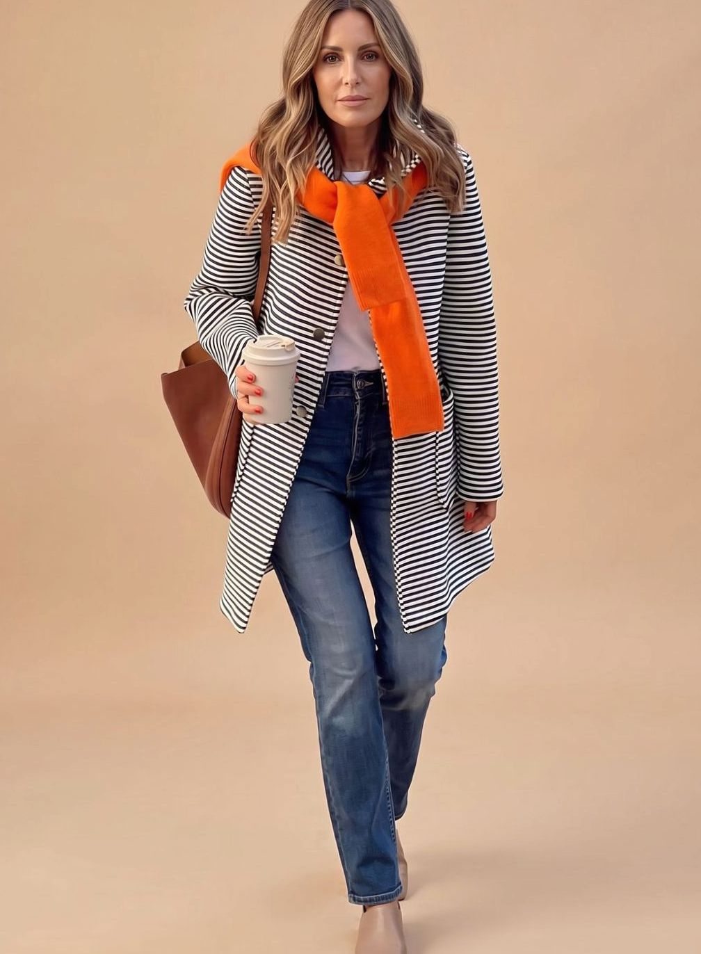 Gestreifter Trenchcoat Damen Langarm mit Schal