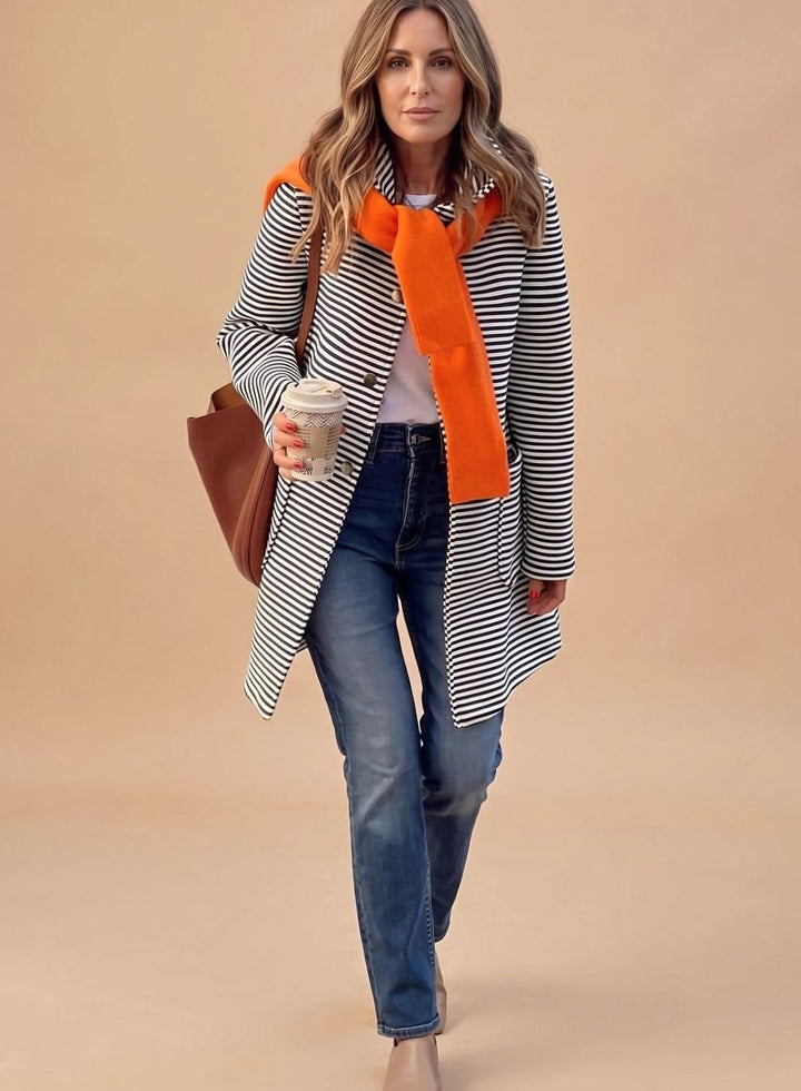Gestreifter Trenchcoat Damen Langarm mit Schal