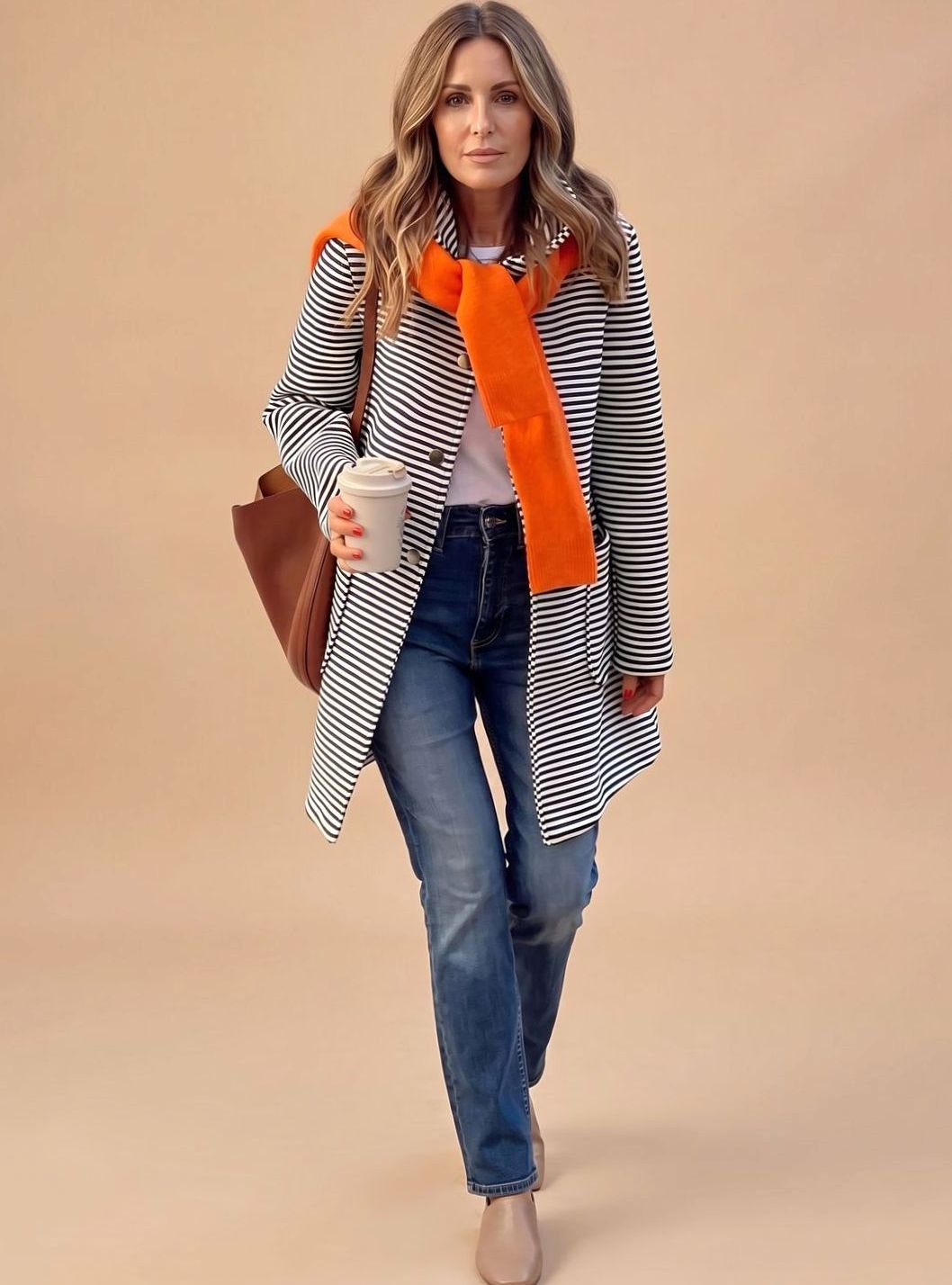 Gestreifter Trenchcoat Damen Langarm mit Schal