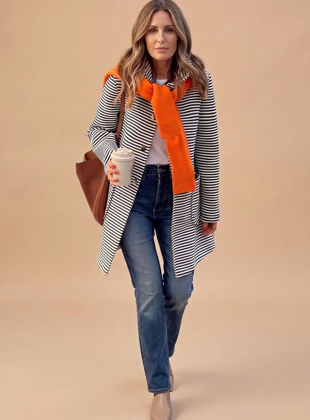 Gestreifter Trenchcoat Damen Langarm mit Schal