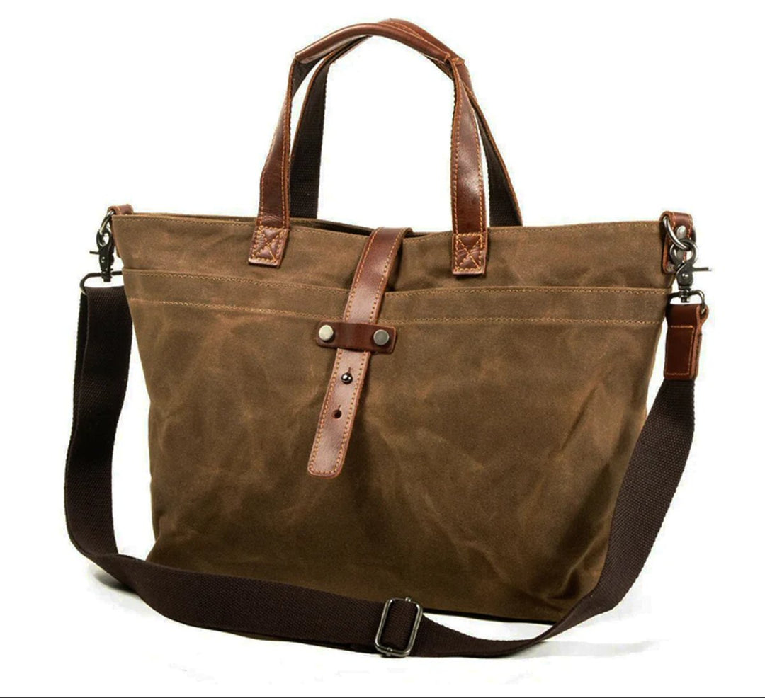 Gewachste Canvas Tote Bag mit Lederdetails wasserfest robust - Tabakblatt