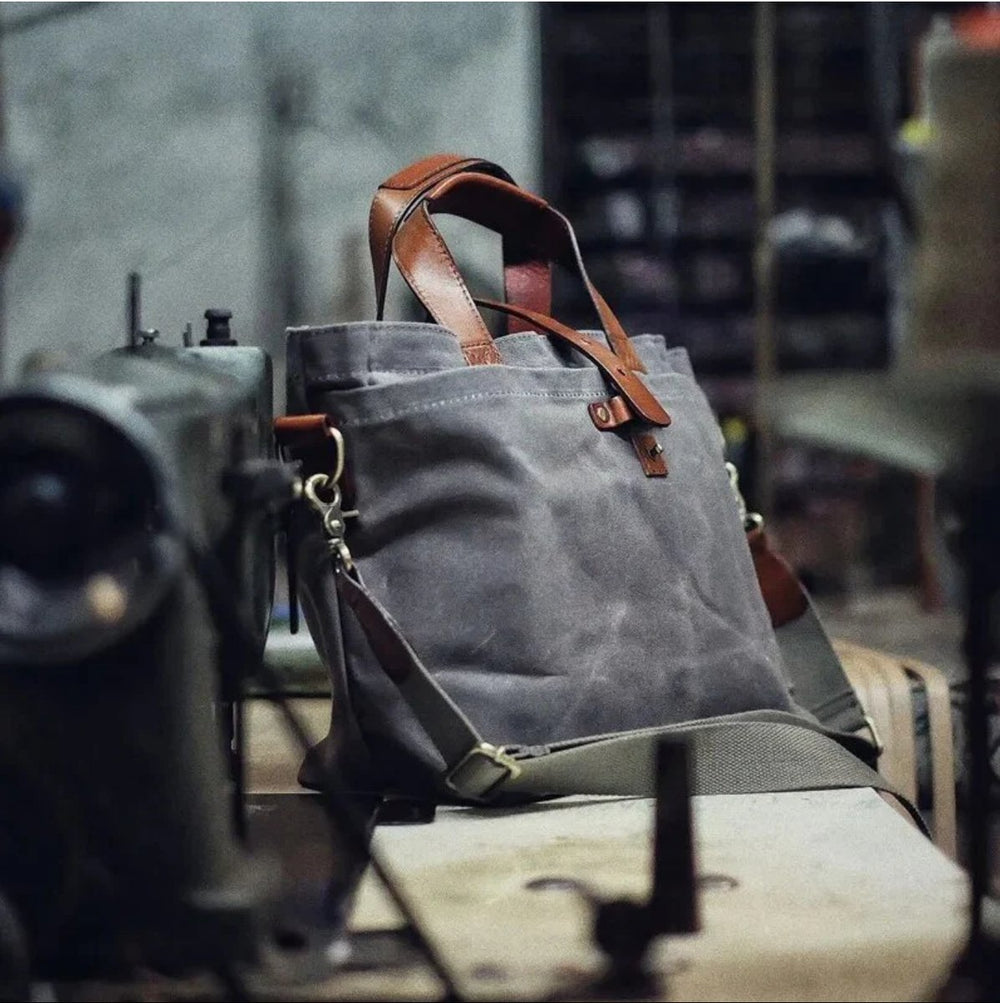 Gewachste Canvas Tote Bag mit Lederdetails wasserfest robust