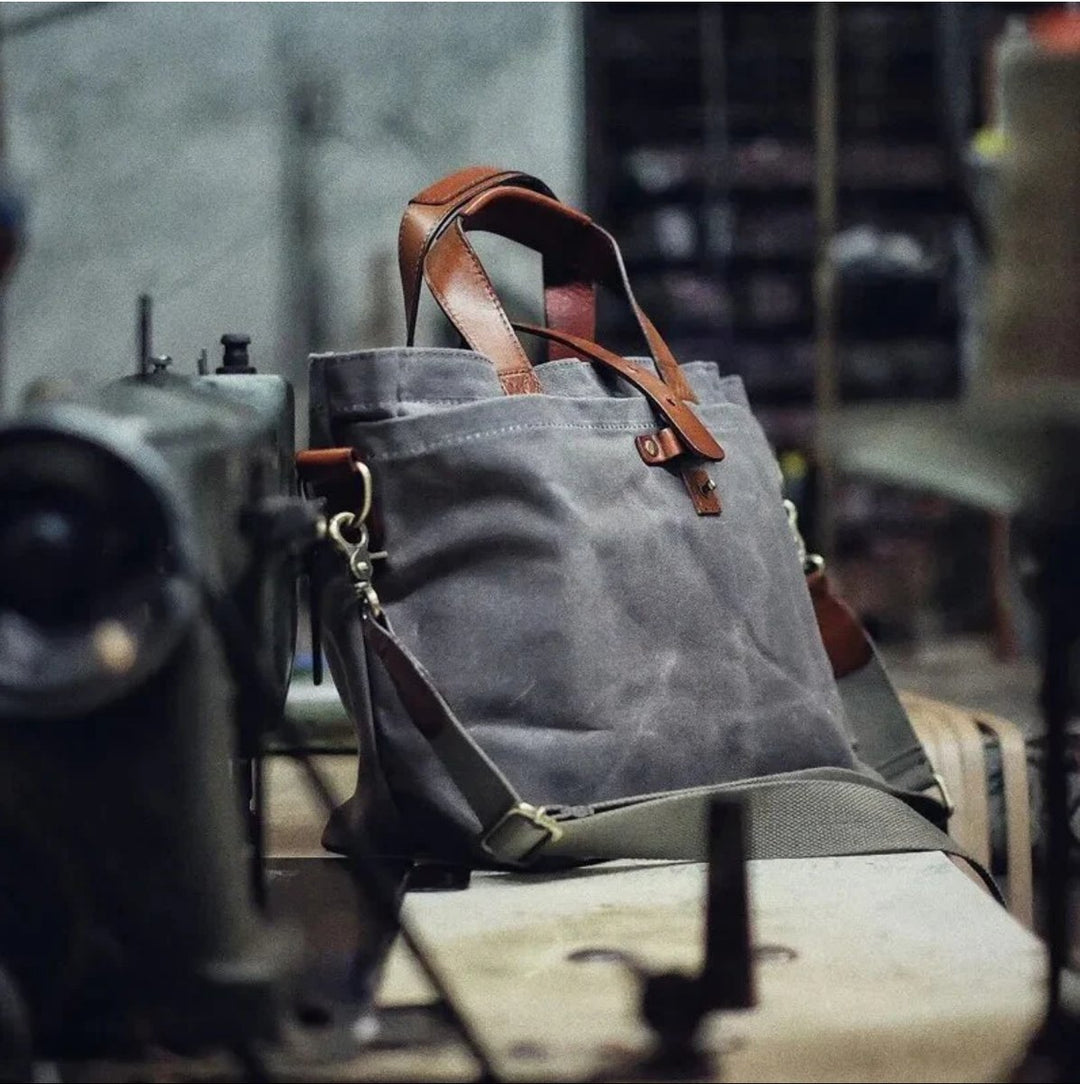 Gewachste Canvas Tote Bag mit Lederdetails wasserfest robust