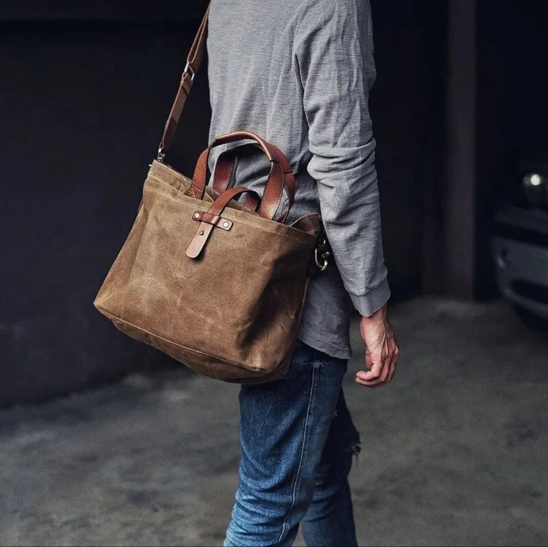 Gewachste Canvas Tote Bag mit Lederdetails wasserfest robust