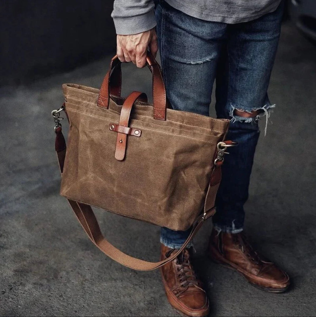 Gewachste Canvas Tote Bag mit Lederdetails wasserfest robust