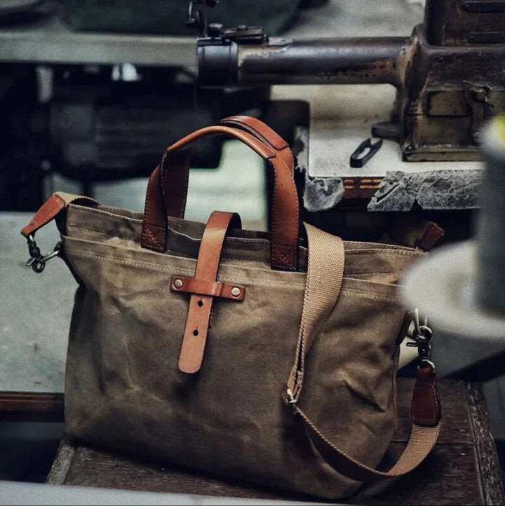 Gewachste Canvas Tote Bag mit Lederdetails wasserfest robust