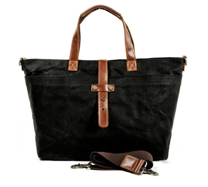 Gewachste Canvas Tote Bag mit Lederdetails wasserfest robust - Steinkohlebergwerk