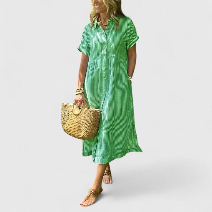 Maja | Damen Lockeres Gestreiftes Hemd-Midikleid