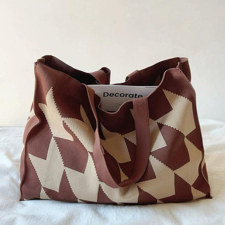 Grafischer Canvas Tote Bag Damen Shopper in Beige-Rosa - Braun