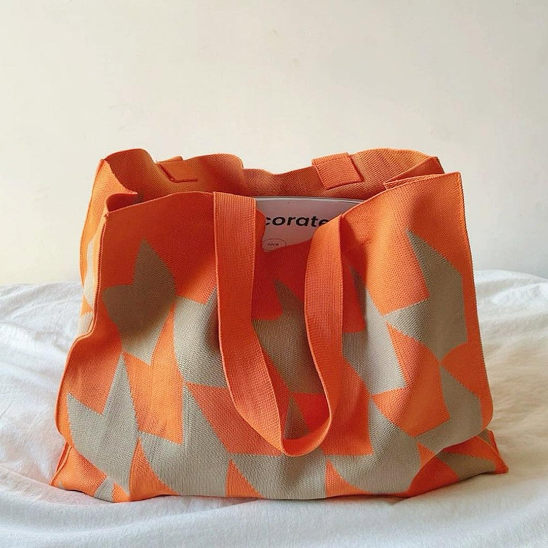 Grafischer Canvas Tote Bag Damen Shopper in Beige-Rosa - Orange