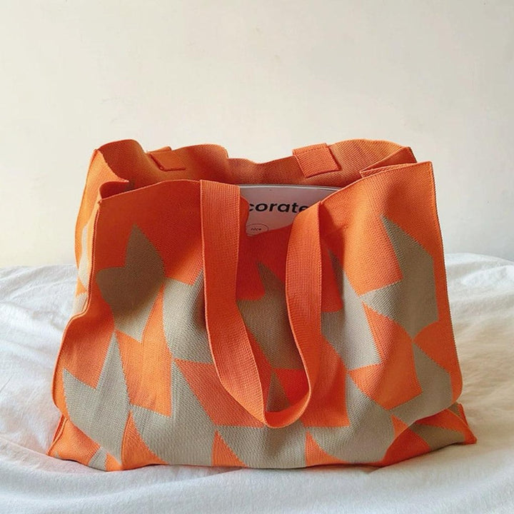 Grafischer Canvas Tote Bag Damen Shopper in Beige-Rosa - Orange