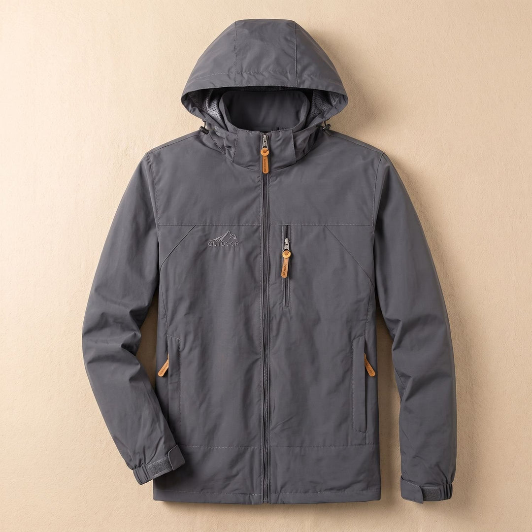 Herren Allwetter-Kapuzenjacke Leichte Outdoor-Jacke mit Reißverschluss - Grau