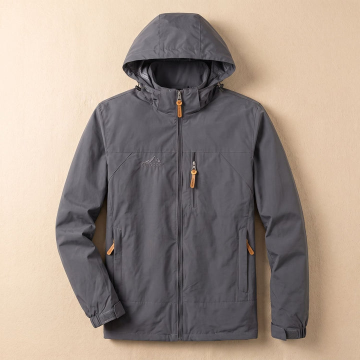 Herren Allwetter-Kapuzenjacke Leichte Outdoor-Jacke mit Reißverschluss - Grau
