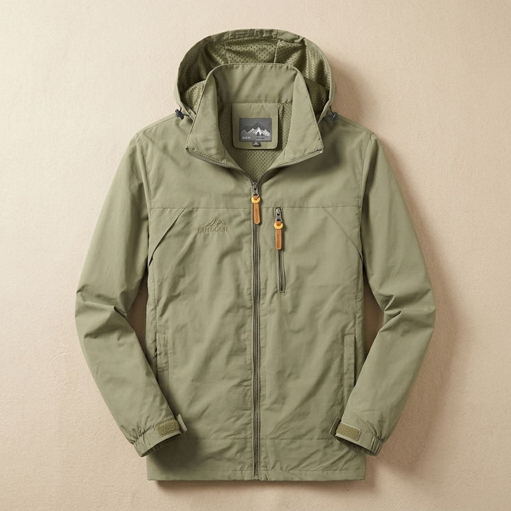 Herren Allwetter-Kapuzenjacke Leichte Outdoor-Jacke mit Reißverschluss - Khaki