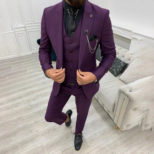 Herren Anzug dreiteilig einreihig mit Weste Smoking - Purple