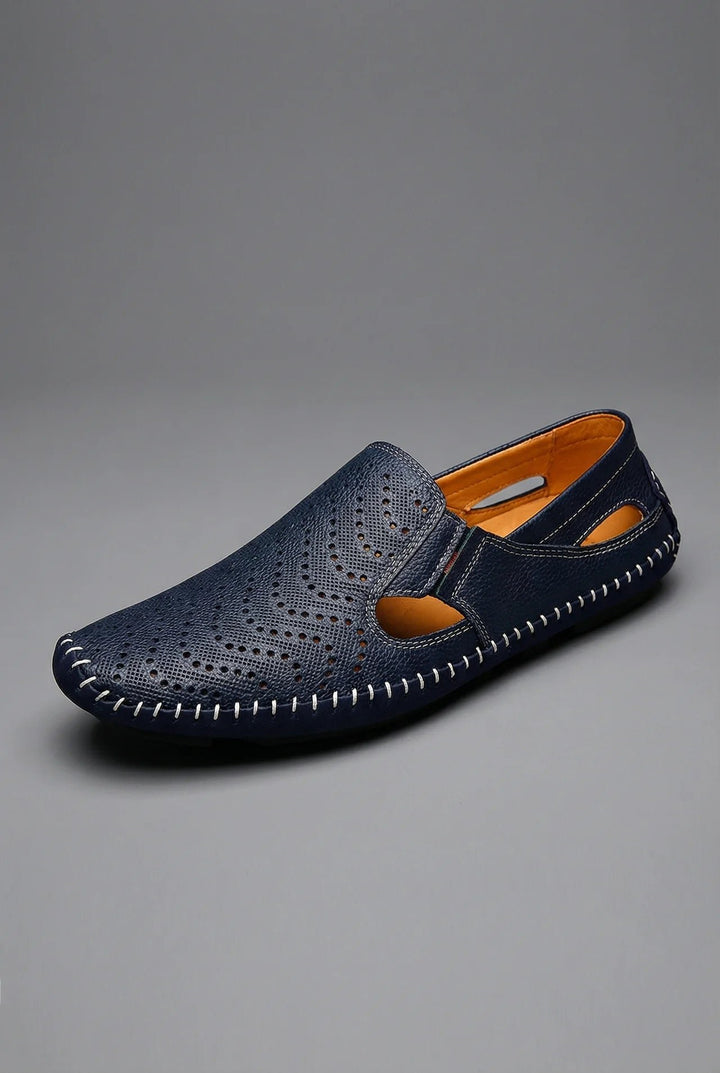 Herren atmungsaktive perforierte Slip-On Loafer mit Handnaht