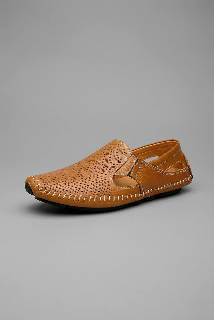 Herren atmungsaktive perforierte Slip-On Loafer mit Handnaht - Brown