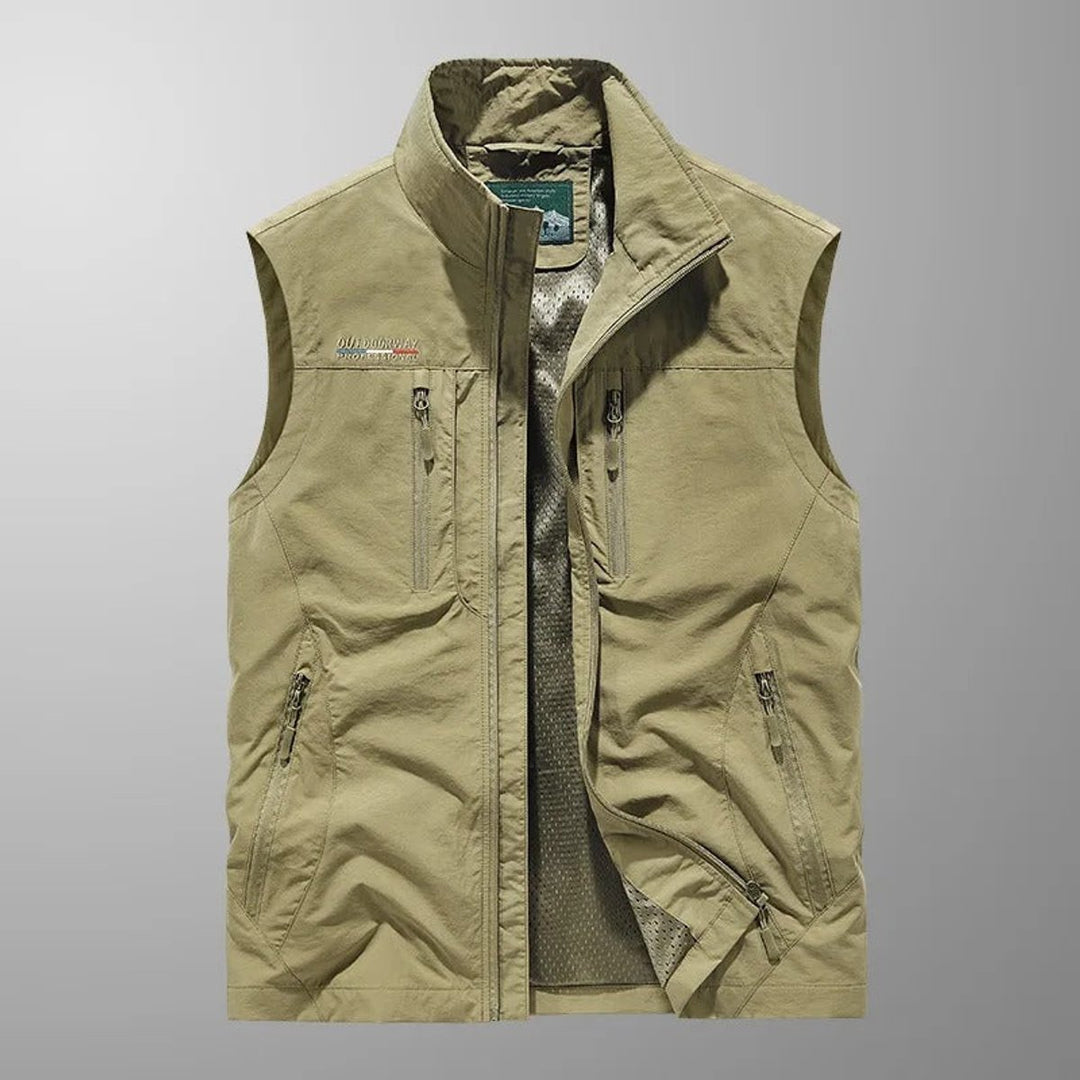 Herren Atmungsaktives Ärmellos Reißverschluss Cargo Gilet - Khaki