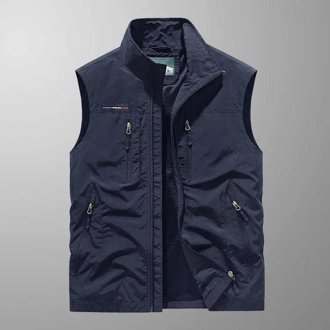 Herren Atmungsaktives Ärmellos Reißverschluss Cargo Gilet - Marineblau