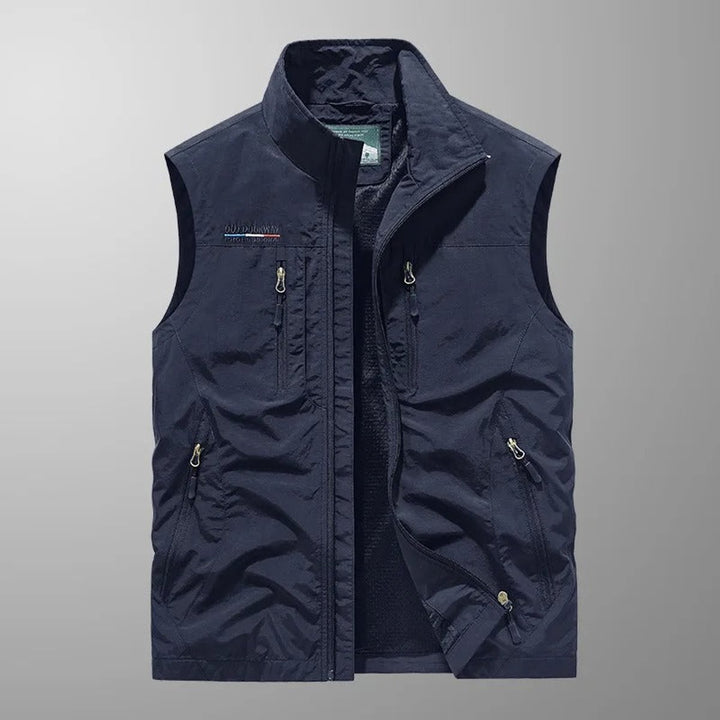 Herren Atmungsaktives Ärmellos Reißverschluss Cargo Gilet - Marineblau