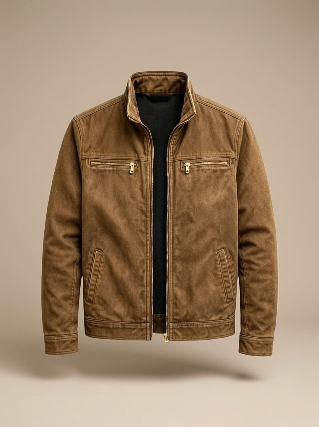Herren Baumwoll Übergangsjacke mit Reißverschluss Stehkragen Herbst - Braun