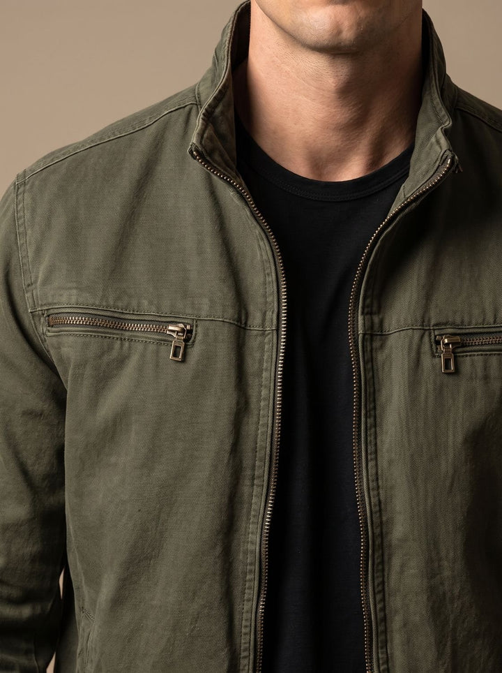 Herren Baumwoll Übergangsjacke mit Reißverschluss Stehkragen Herbst