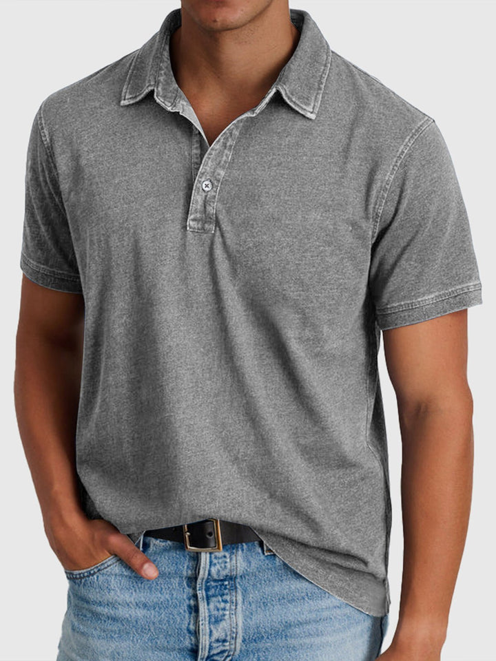 Herren Baumwoll-Denim Kurzarm Polo-Shirt - Gray