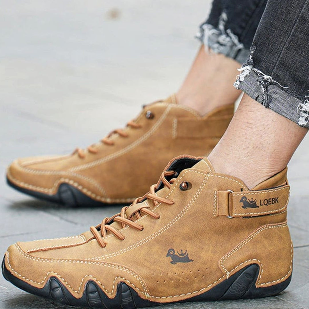 Herren Bequeme Barfußschuhe Schnürbare Leder-Knöchelstiefel