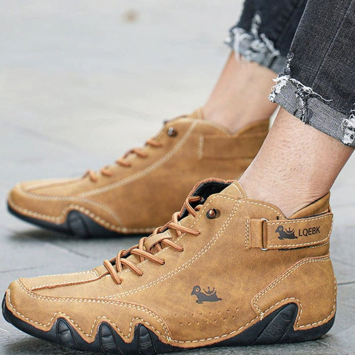 Herren Bequeme Barfußschuhe Schnürbare Leder-Knöchelstiefel