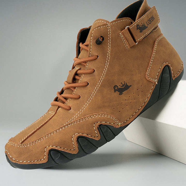 Herren Bequeme Barfußschuhe Schnürbare Leder-Knöchelstiefel - Braun