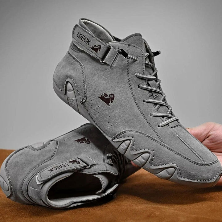 Herren Bequeme Barfußschuhe Schnürbare Leder-Knöchelstiefel - Grau