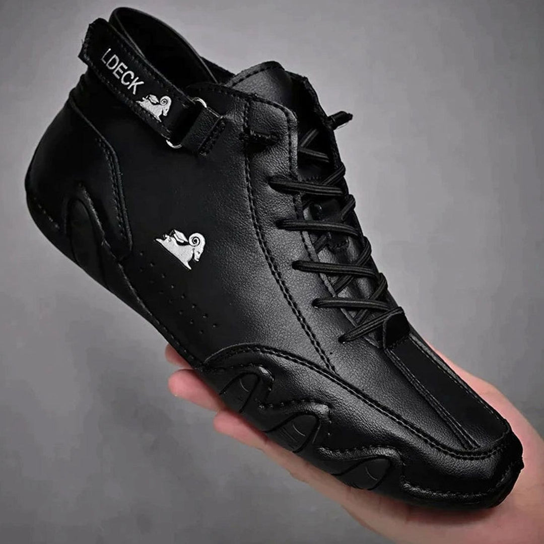 Herren Bequeme Barfußschuhe Schnürbare Leder-Knöchelstiefel - Schwarz