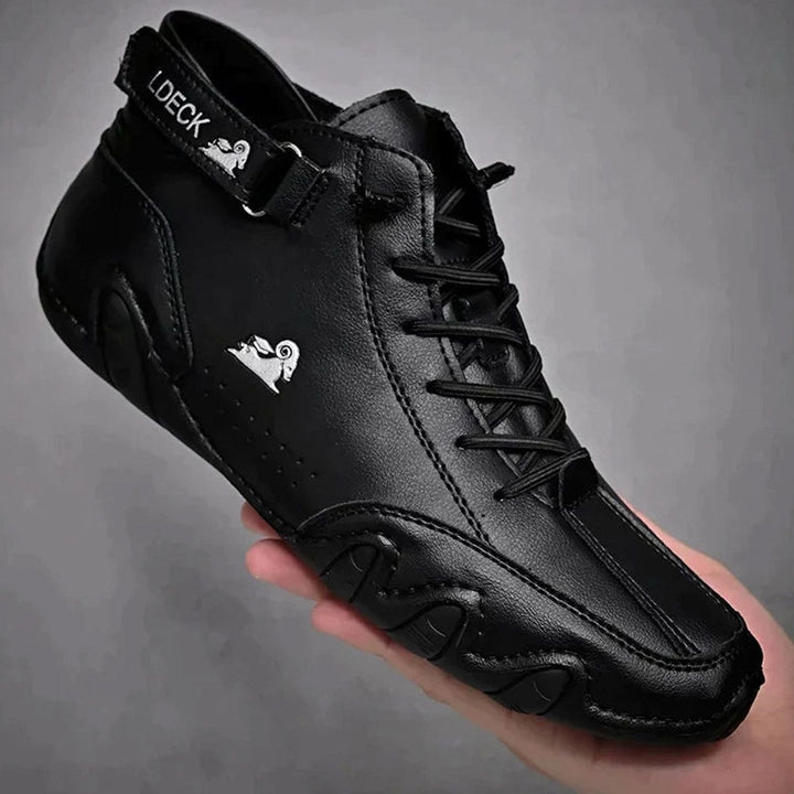 Herren Bequeme Barfußschuhe Schnürbare Leder-Knöchelstiefel - Schwarz