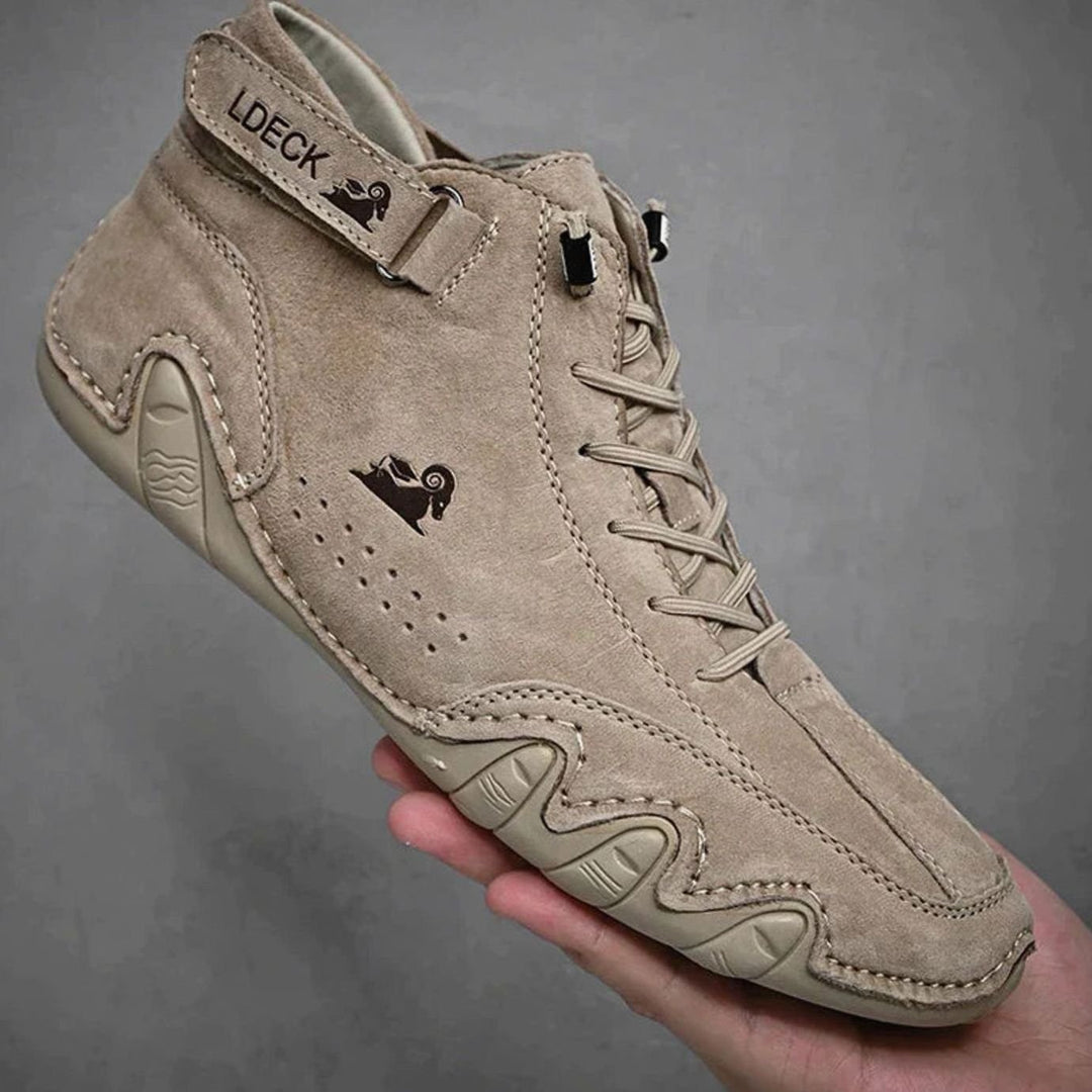 Herren Bequeme Barfußschuhe Schnürbare Leder-Knöchelstiefel - Khaki