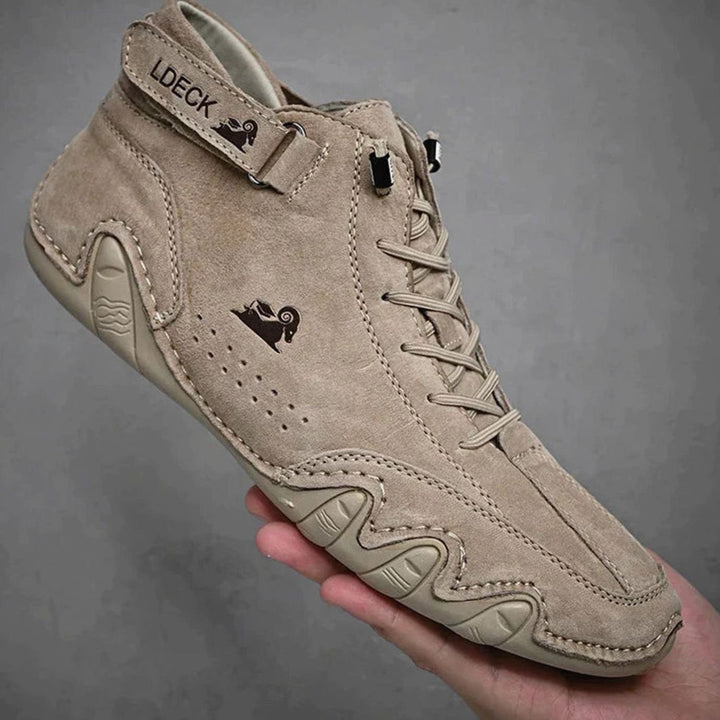 Herren Bequeme Barfußschuhe Schnürbare Leder-Knöchelstiefel - Khaki