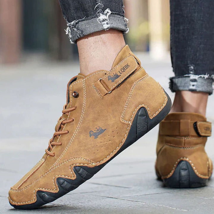 Herren Bequeme Barfußschuhe Schnürbare Leder-Knöchelstiefel