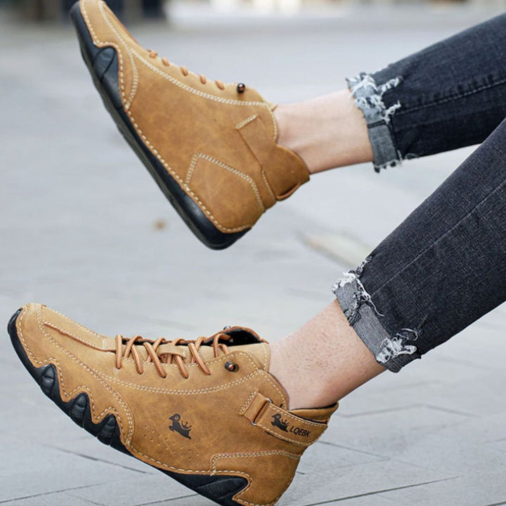 Herren Bequeme Barfußschuhe Schnürbare Leder-Knöchelstiefel