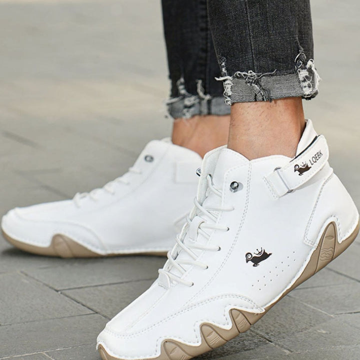 Herren Bequeme Barfußschuhe Schnürbare Leder-Knöchelstiefel