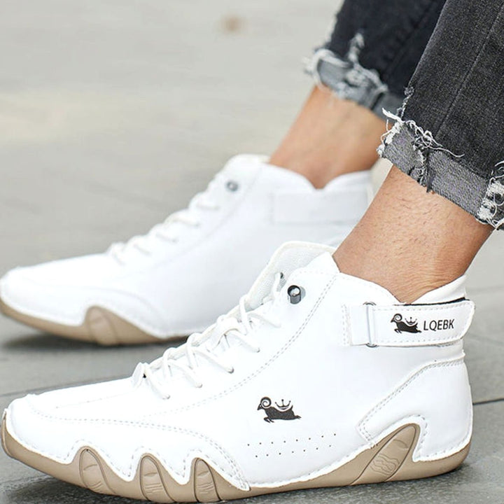Herren Bequeme Barfußschuhe Schnürbare Leder-Knöchelstiefel