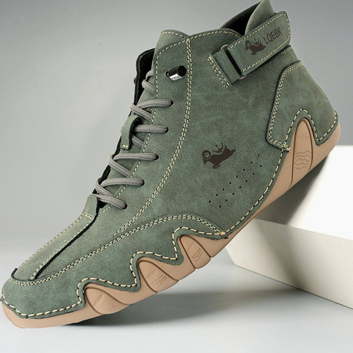 Herren Bequeme Barfußschuhe Schnürbare Leder-Knöchelstiefel - Grün