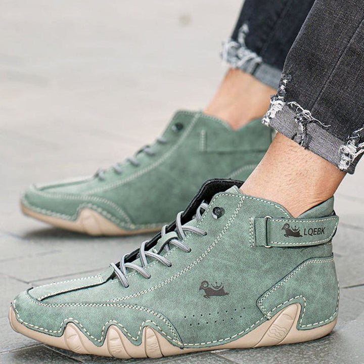 Herren Bequeme Barfußschuhe Schnürbare Leder-Knöchelstiefel