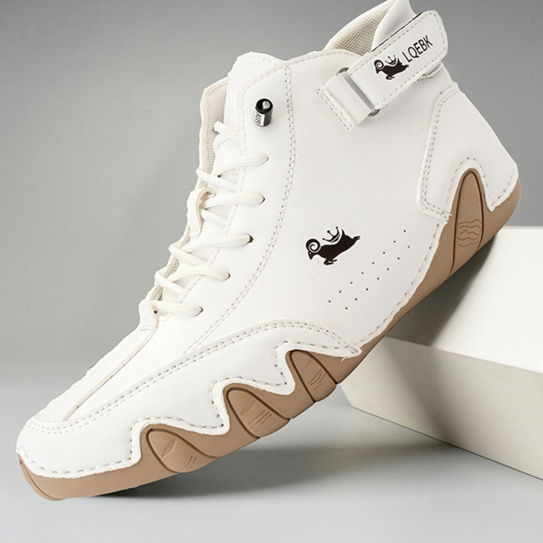 Herren Bequeme Barfußschuhe Schnürbare Leder-Knöchelstiefel - Weiß