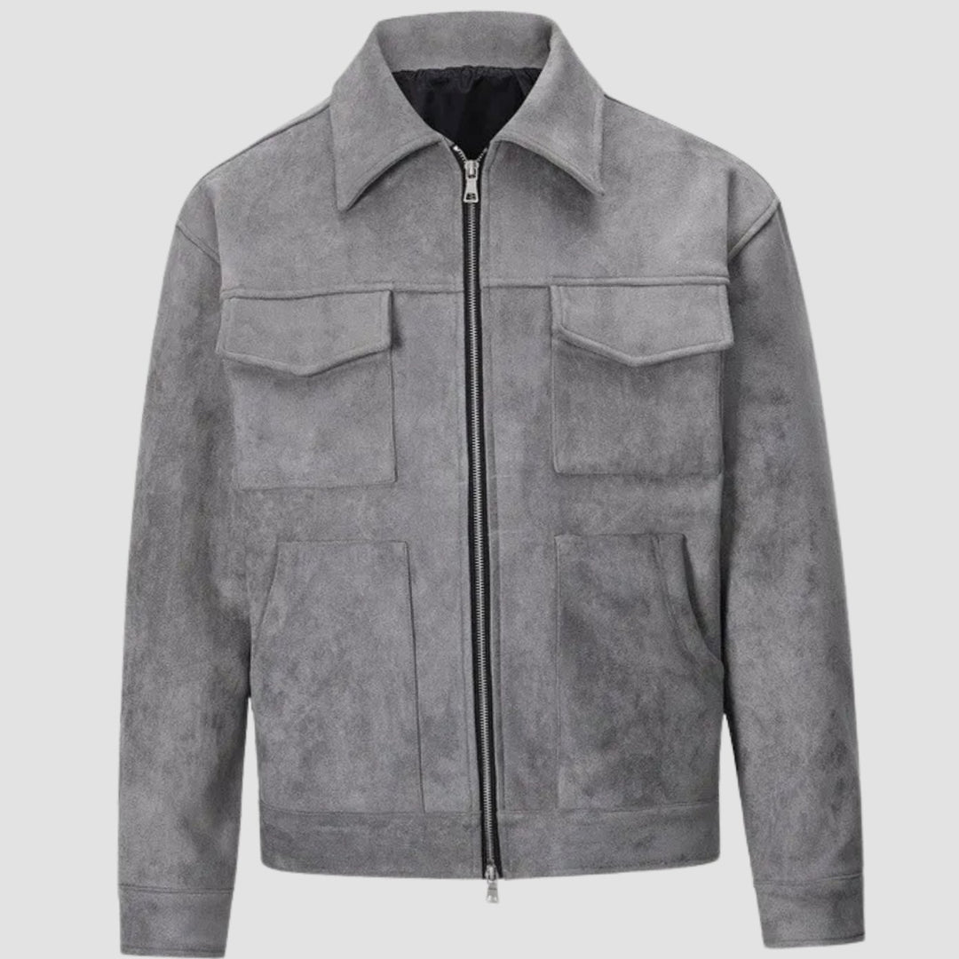 Herren Übergangsjacke Wildleder-Optik Trucker mit Reißverschluss - Grau