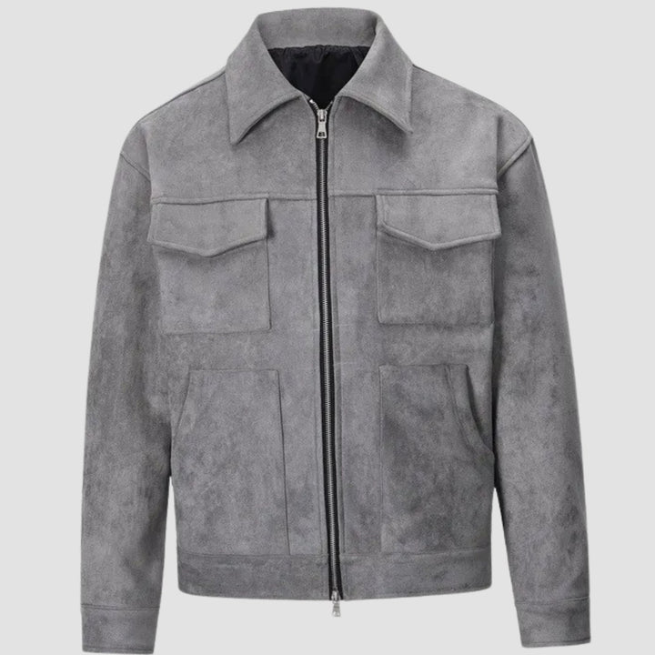 Herren Übergangsjacke Wildleder-Optik Trucker mit Reißverschluss - Grau
